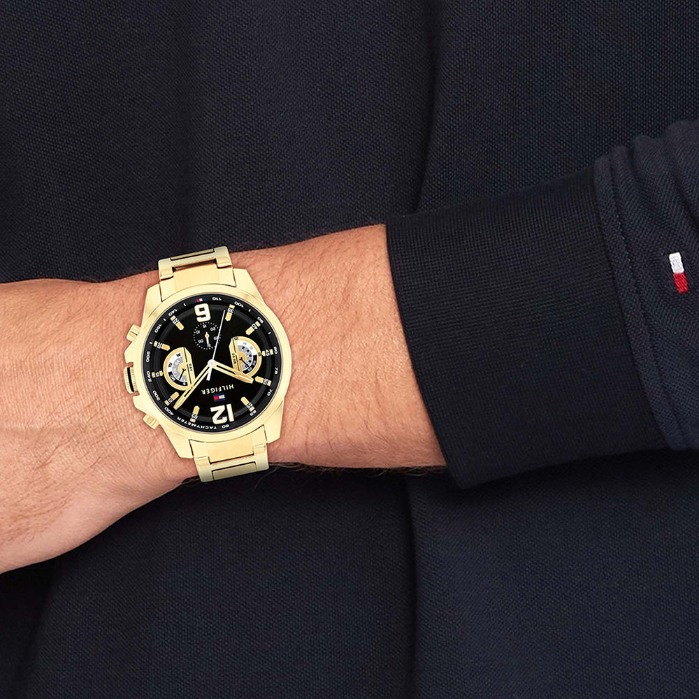 Montre Tommy Hilfiger Gold Steel Black Dial Multi-function
