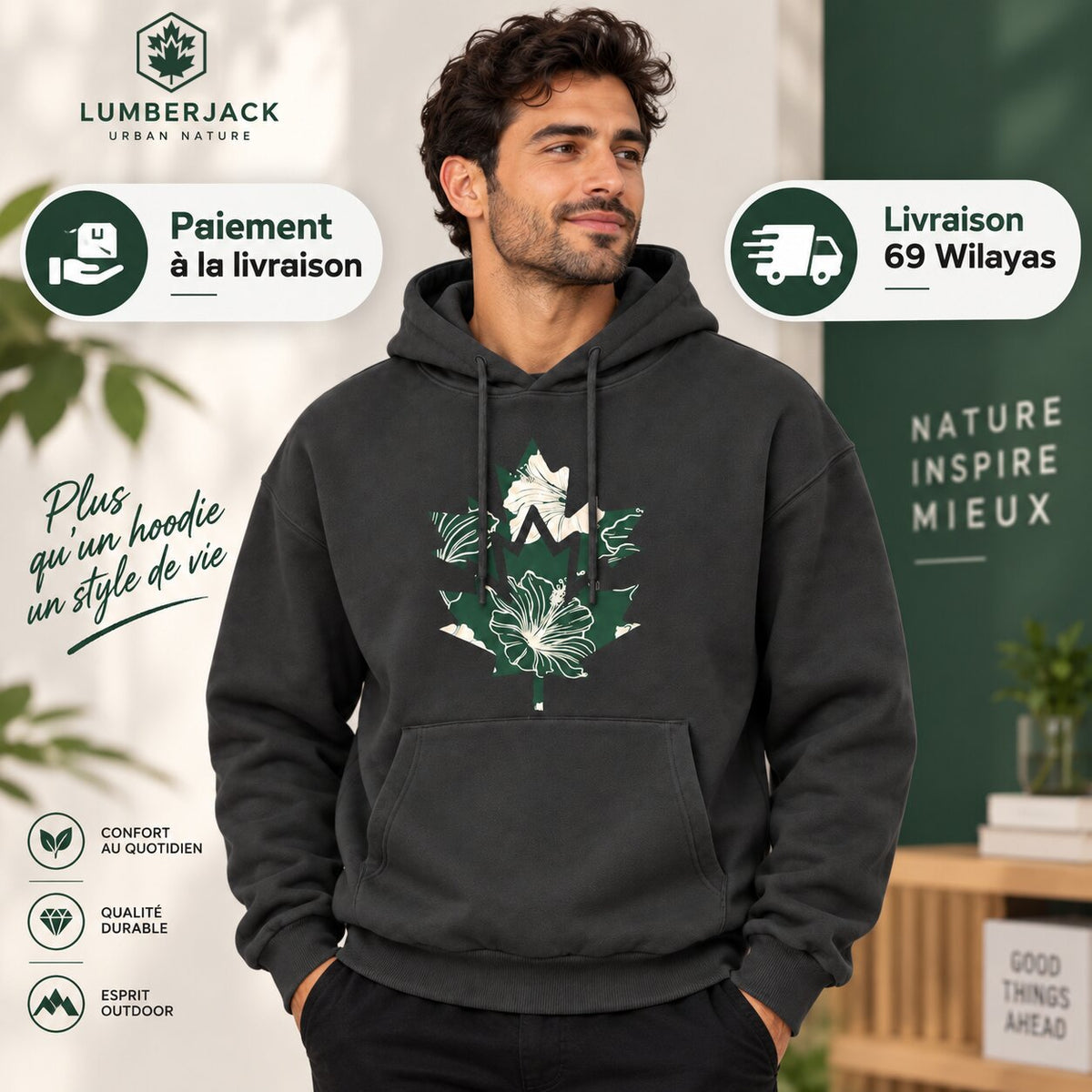 LUMBERJACK Hoodie — Gris foncé