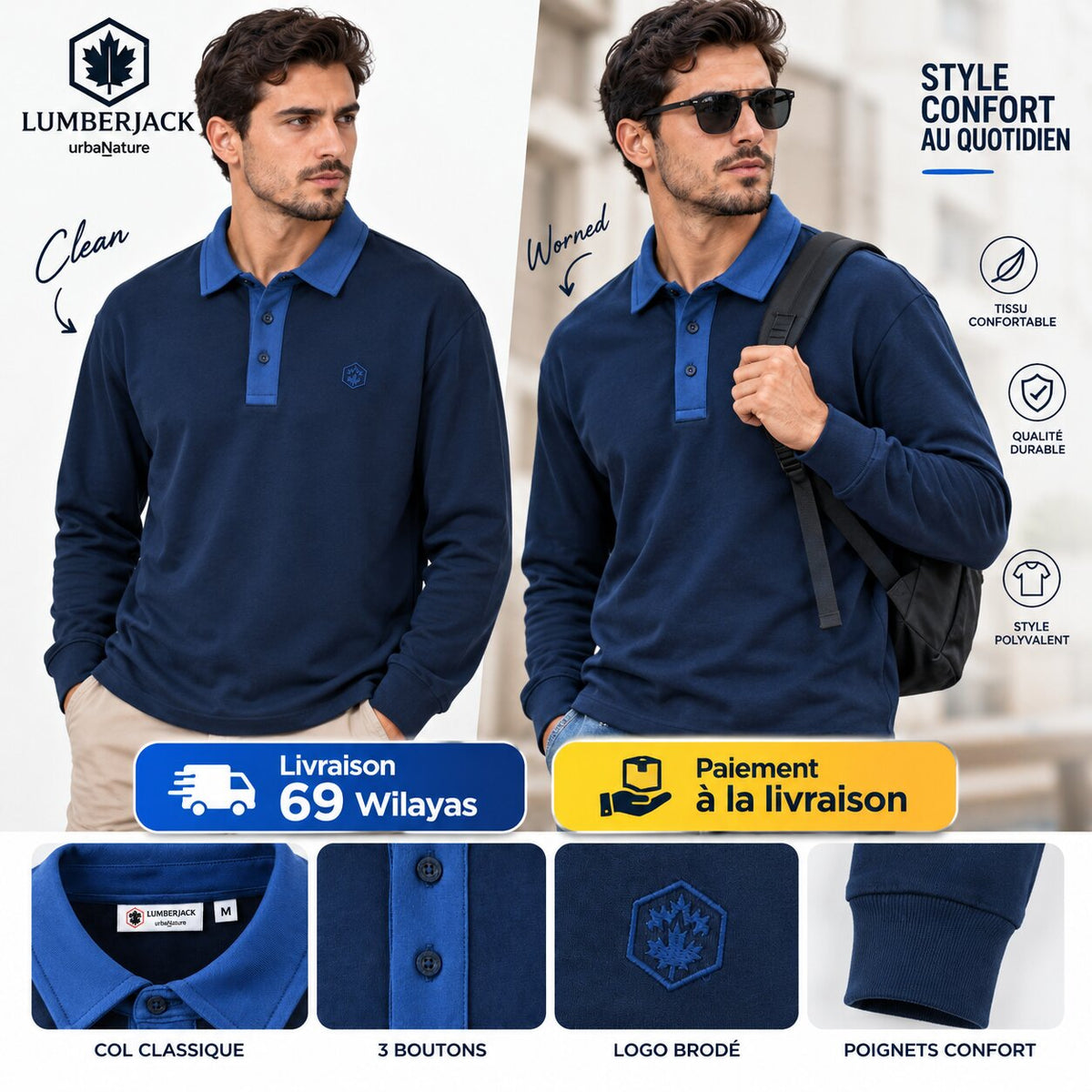 LUMBERJACK Polo ML — Bleu marine