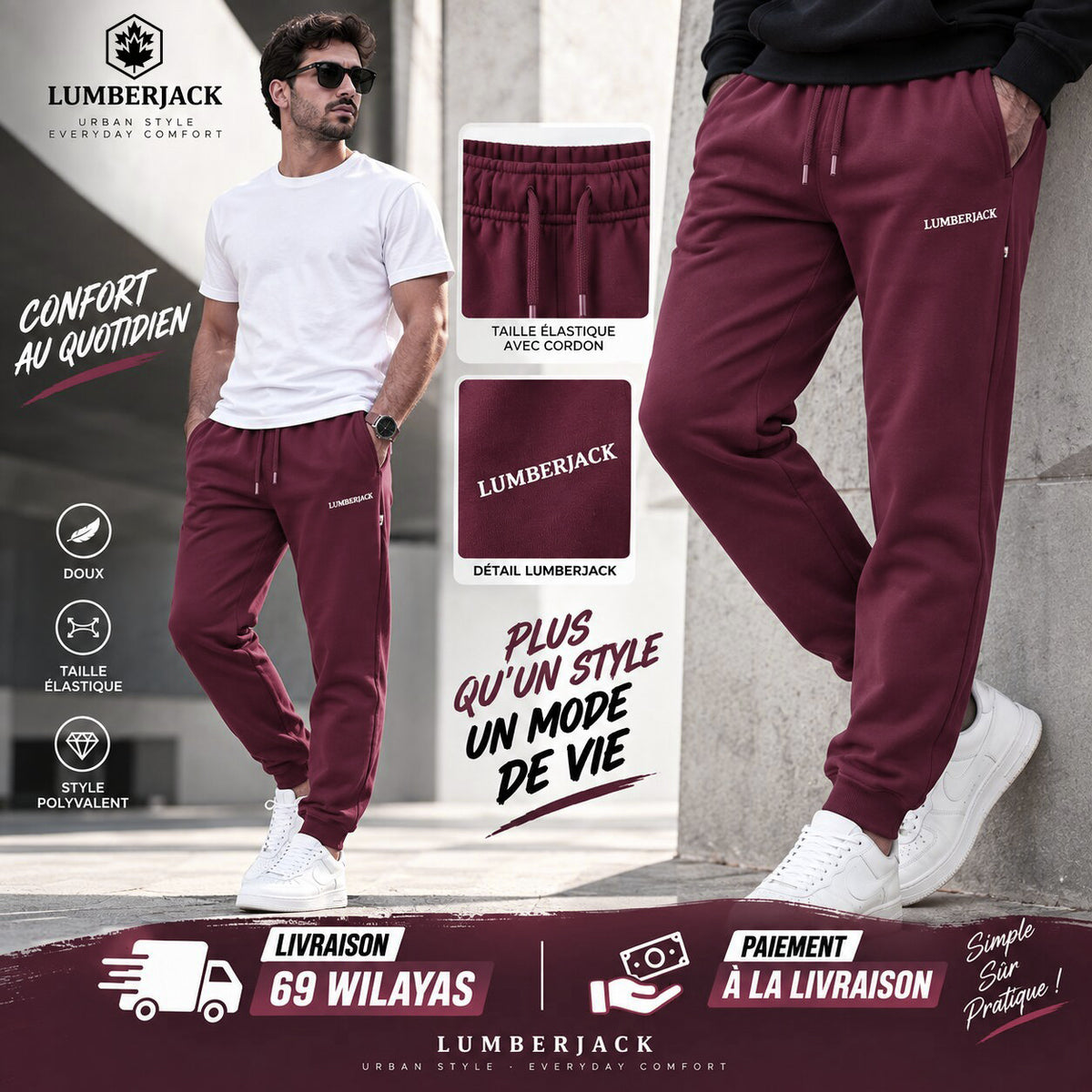 LUMBERJACK Pantalon Jogging — Bordeaux