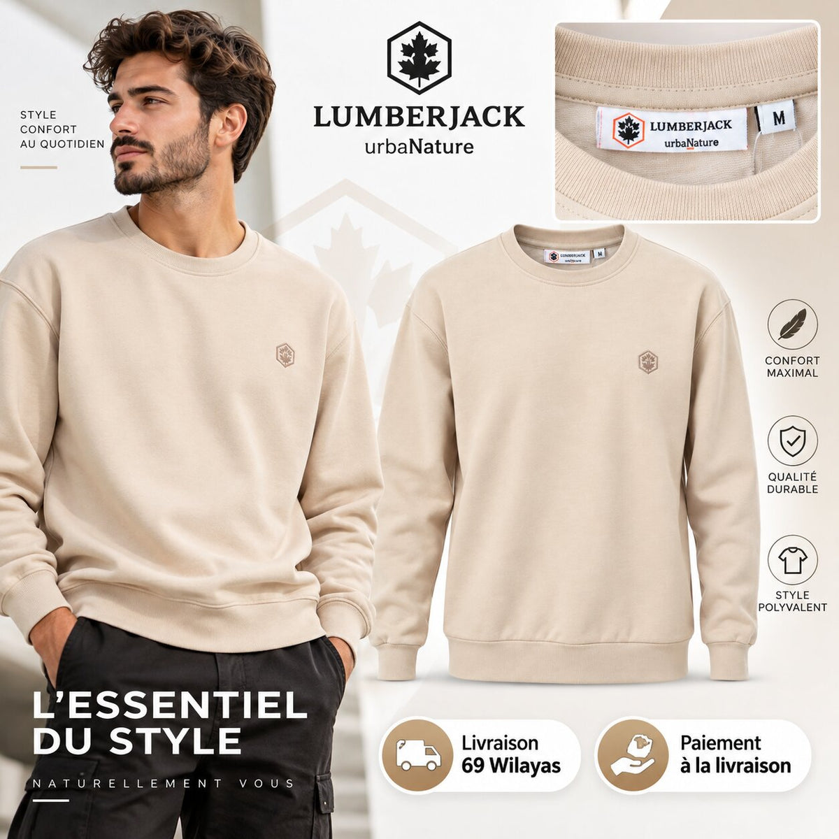 LUMBERJACK Sweat Shirt — Beige